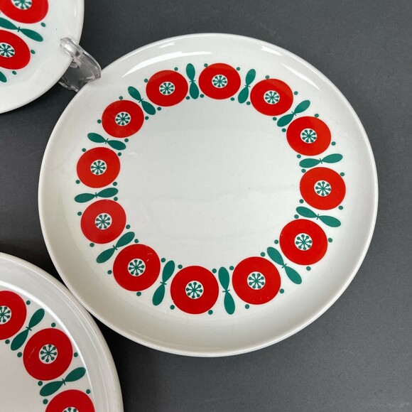 Vintage Anfora Mexico Salad Plates White Red Green 7 3/8" Lot of 4 - Picture 5 of 11